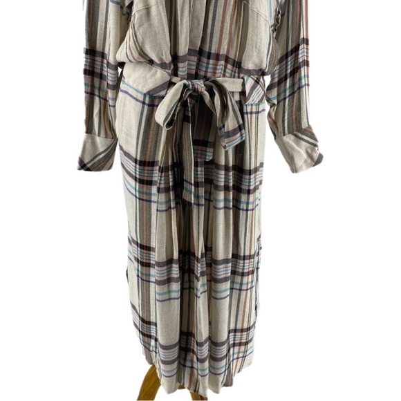 Reiss Cream Lynn Checkered Belted Plaid Long Sleeve Maxi Dress - Picture 3 of 9